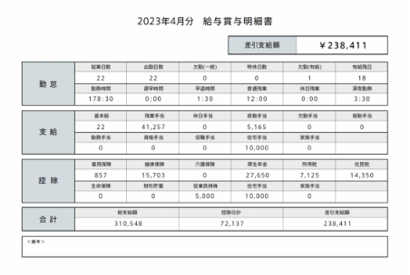 給与明細などの明細書